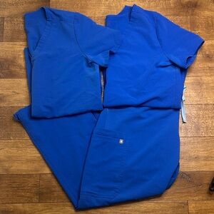 Figs Scrubs Royal Blue 3 Piece Bundle 2 Casma Tops S and 1 Kade Cargo Pants MP
